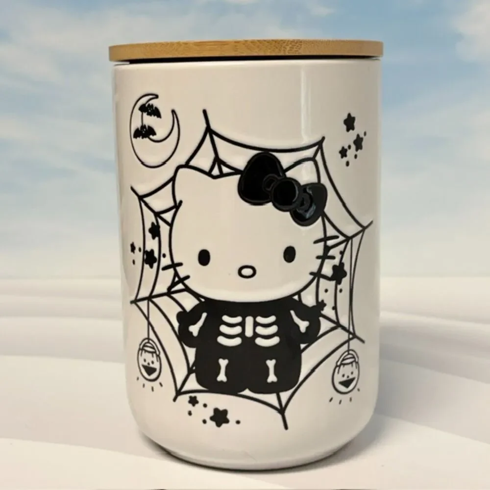 Hello Kitty Skeleton Halloween Ceramic Canister Bamboo Lid 40.57 Oz Sanrio 2023